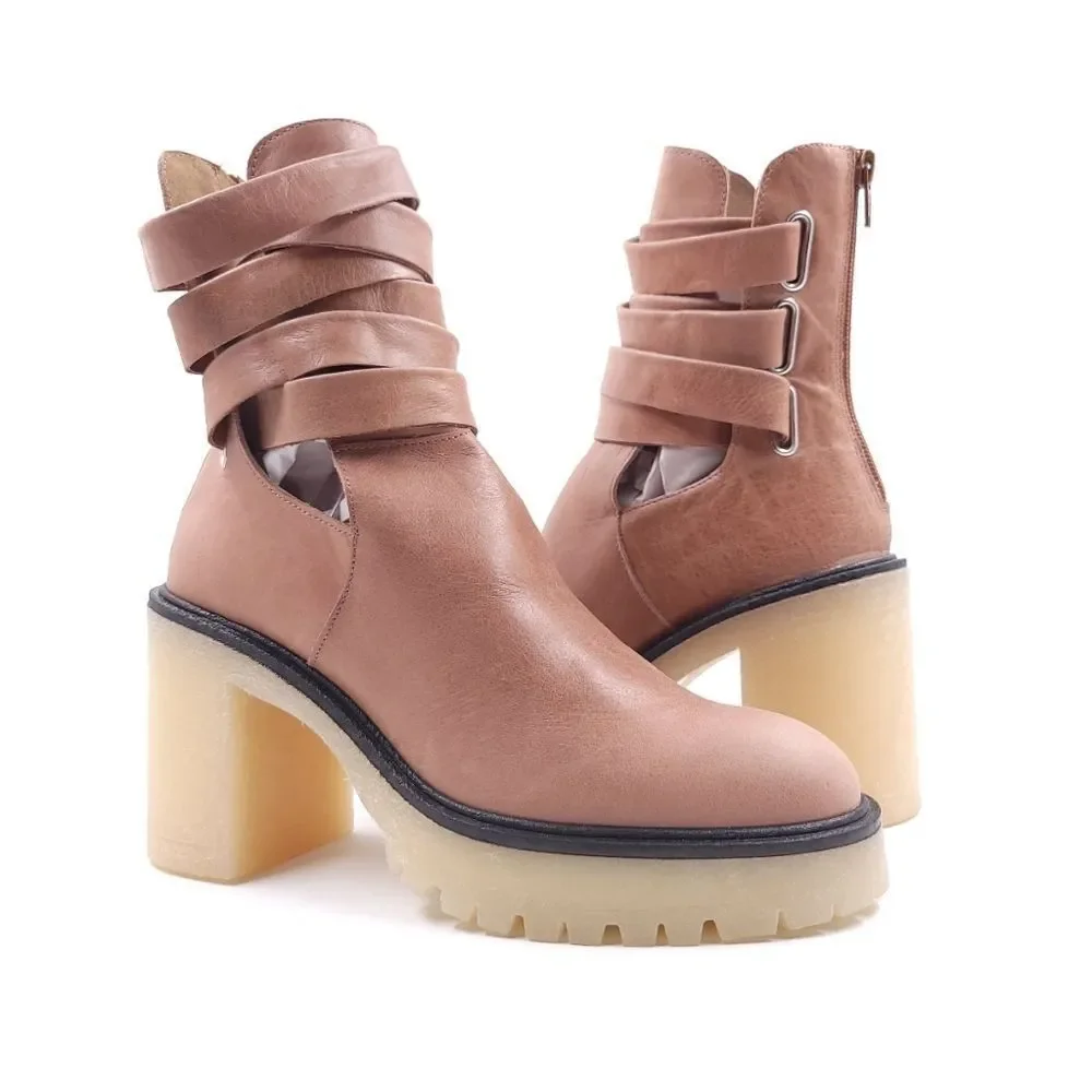 Free People Jesse Cutout Platform Boot Womens Size 38 English Tan